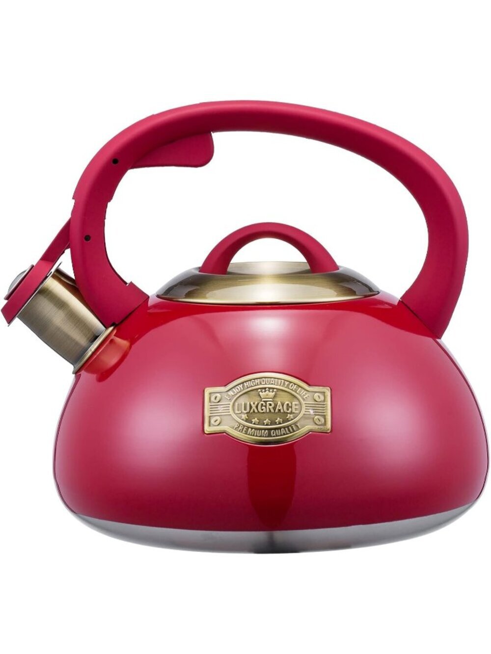 Red Kitchen Whistling Tea Kettle 2.2 Quart Stainless Steel Stovetop Induction